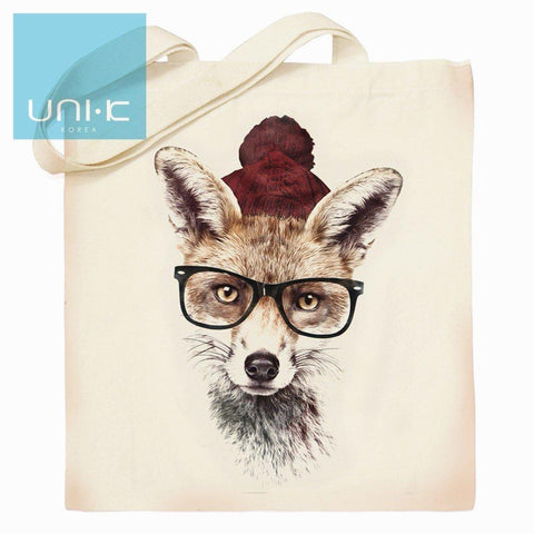 100% Cotton Heavy Duty Canvas Tote Eco Bag - Fox with Glasses