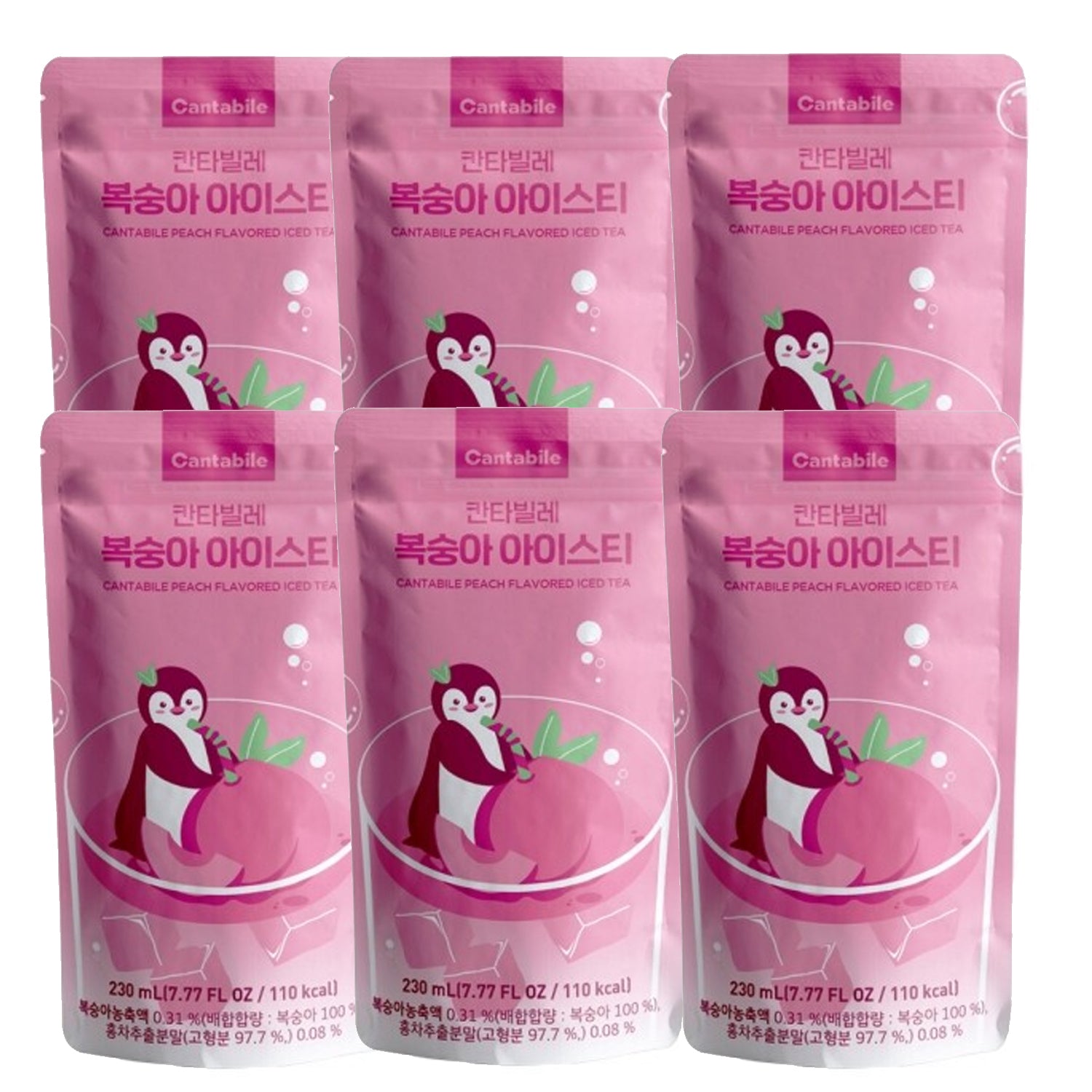 Cantabile Korean Convenience Store Pouch Drink 6 Pack of Peach Iced Tea