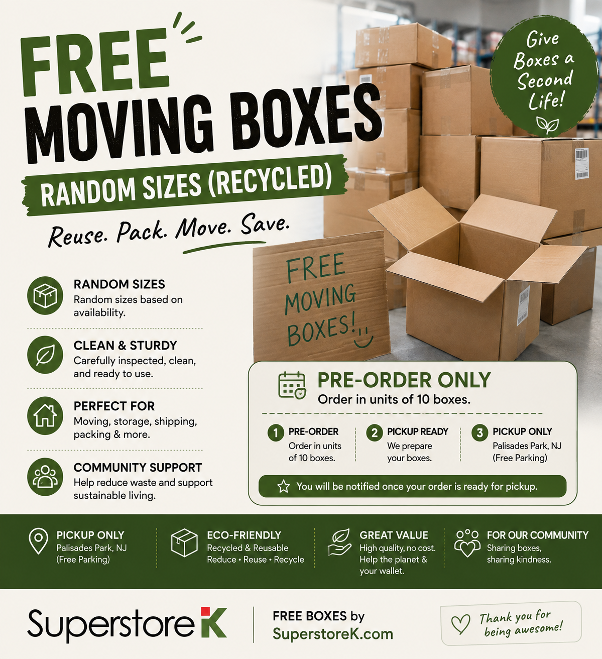 FREE Moving Boxes – Random Sizes (Recycled) | 무료 이사박스 Pickup only