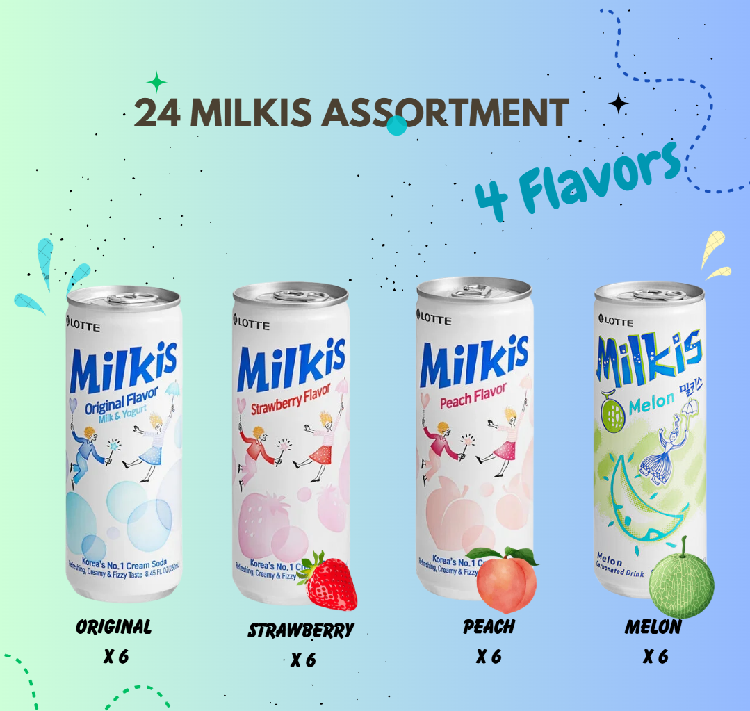 Lotte Milkis Variety 24 Pack - Original, Strawberry, Melon, Peach (6 Each)