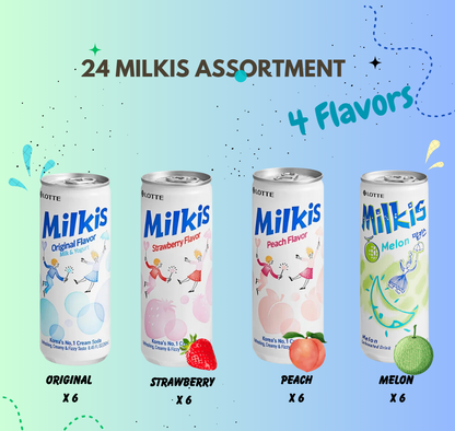 Lotte Milkis Variety 24 Pack - Original, Strawberry, Melon, Peach (6 Each)
