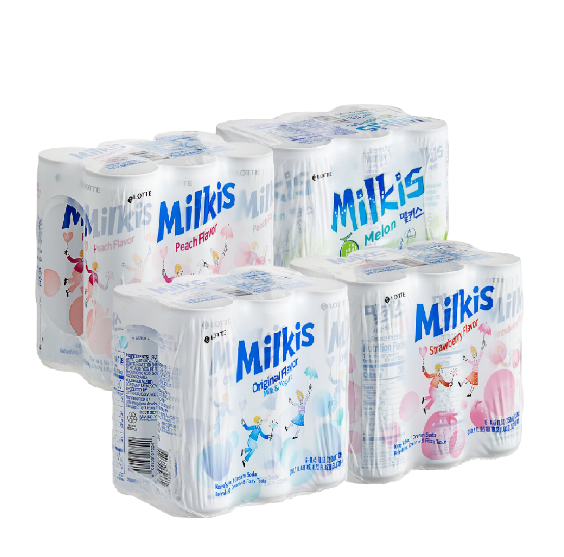 Lotte Milkis Variety 24 Pack - Original, Strawberry, Melon, Peach (6 Each)