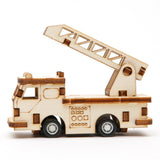 Wooden Model Kit 3D Puzzle - Fire Truck with Wind Up Wheels