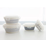 Natural Blue Ceramic Bowl Airtight Food Container, Set of 4