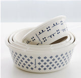 Natural Blue Ceramic Bowl Airtight Food Container, Set of 4