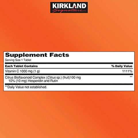 Kirkland Signature Vitamin C 1000mg, with Rose Hips 500 Tabs each (pack of 2)
