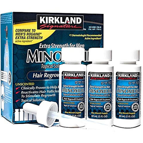 Kirkland Minoxidil 5% Topical Solution Extra Strength Hair Regrowth Treatment for Men Dropper Applicator Included (6 month supply)